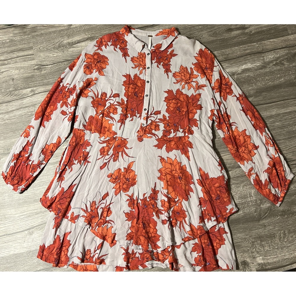 Free People Shake It Orange Floral Print Boho Oversized Tunic Mini Dress Medium